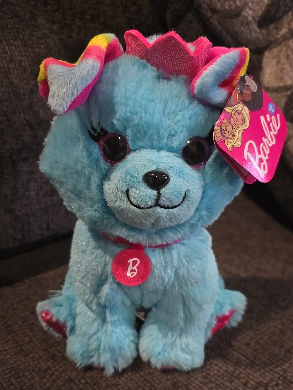 Barbie Blue Plush Puppy with Pink Accents and Rainbow Ear Trim